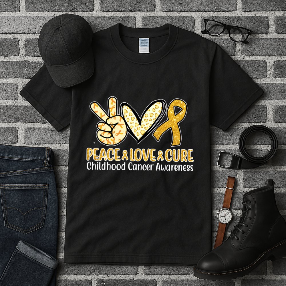 Peace Love Cure Childhood Cancer Awareness Tall T-Shirt