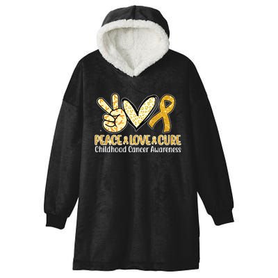 Peace Love Cure Childhood Cancer Awareness Hooded Wearable Blanket