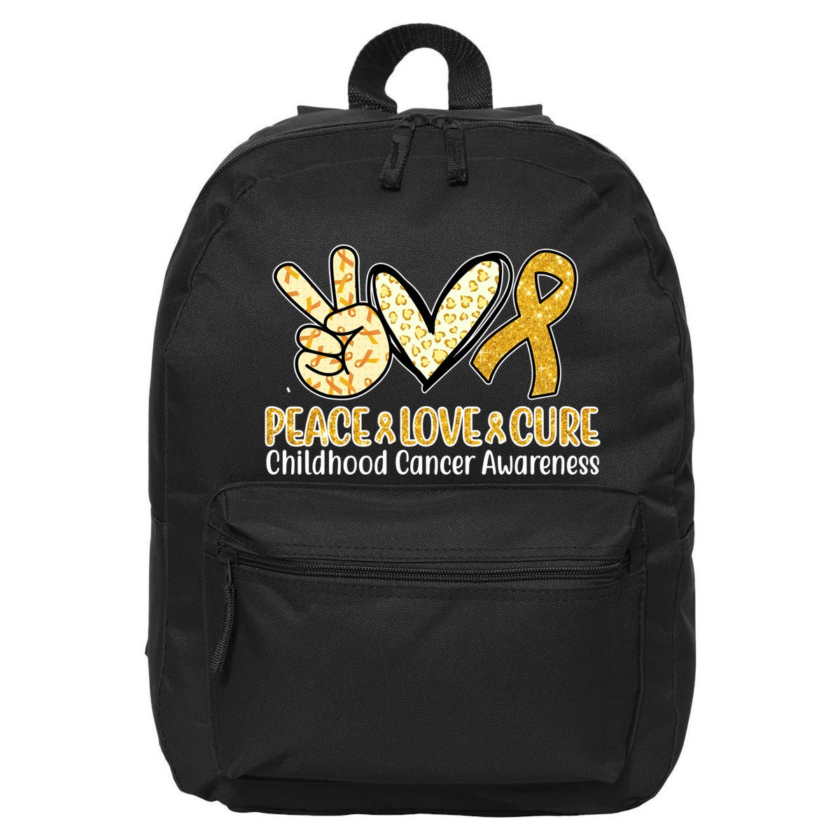 Peace Love Cure Childhood Cancer Awareness 16 in Basic Backpack