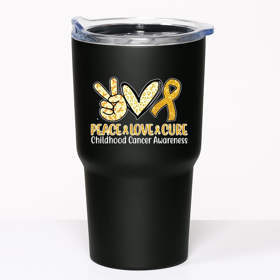 Peace Love Cure Childhood Cancer Awareness Tumbler
