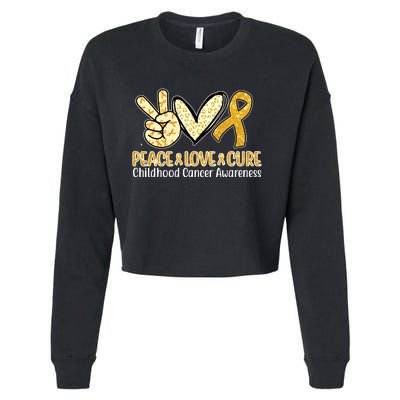 Peace Love Cure Childhood Cancer Awareness Cropped Pullover Crew