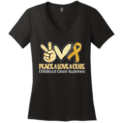 Peace Love Cure Childhood Cancer Awareness Women's V-Neck T-Shirt