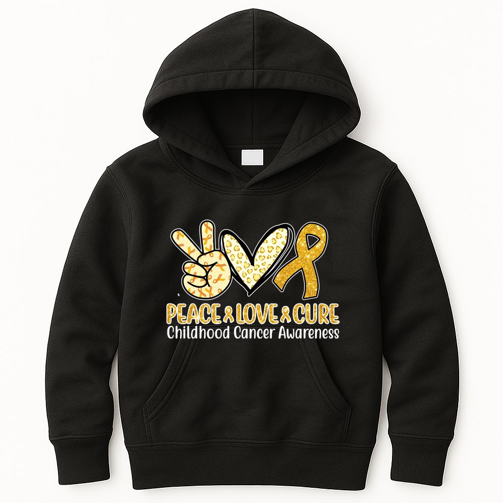 Peace Love Cure Childhood Cancer Awareness Kids Hoodie