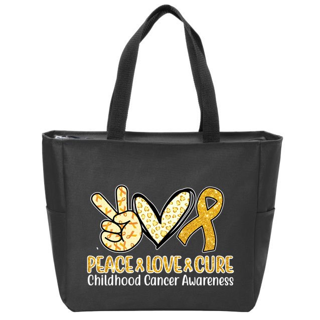 Peace Love Cure Childhood Cancer Awareness Zip Tote Bag