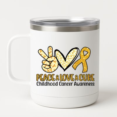 Peace Love Cure Childhood Cancer Awareness 12 oz Stainless Steel Tumbler Cup