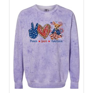 Peace Love Chihuahua Dog Patriotic America Flag 4th July Cute Gift Colorblast Crewneck Sweatshirt