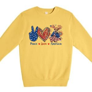 Peace Love Chihuahua Dog Patriotic America Flag 4th July Cute Gift Premium Crewneck Sweatshirt