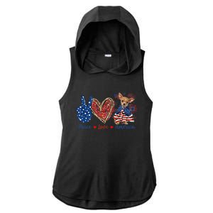 Peace Love Chihuahua Dog Patriotic America Flag 4th July Cute Gift Ladies PosiCharge Tri-Blend Wicking Draft Hoodie Tank