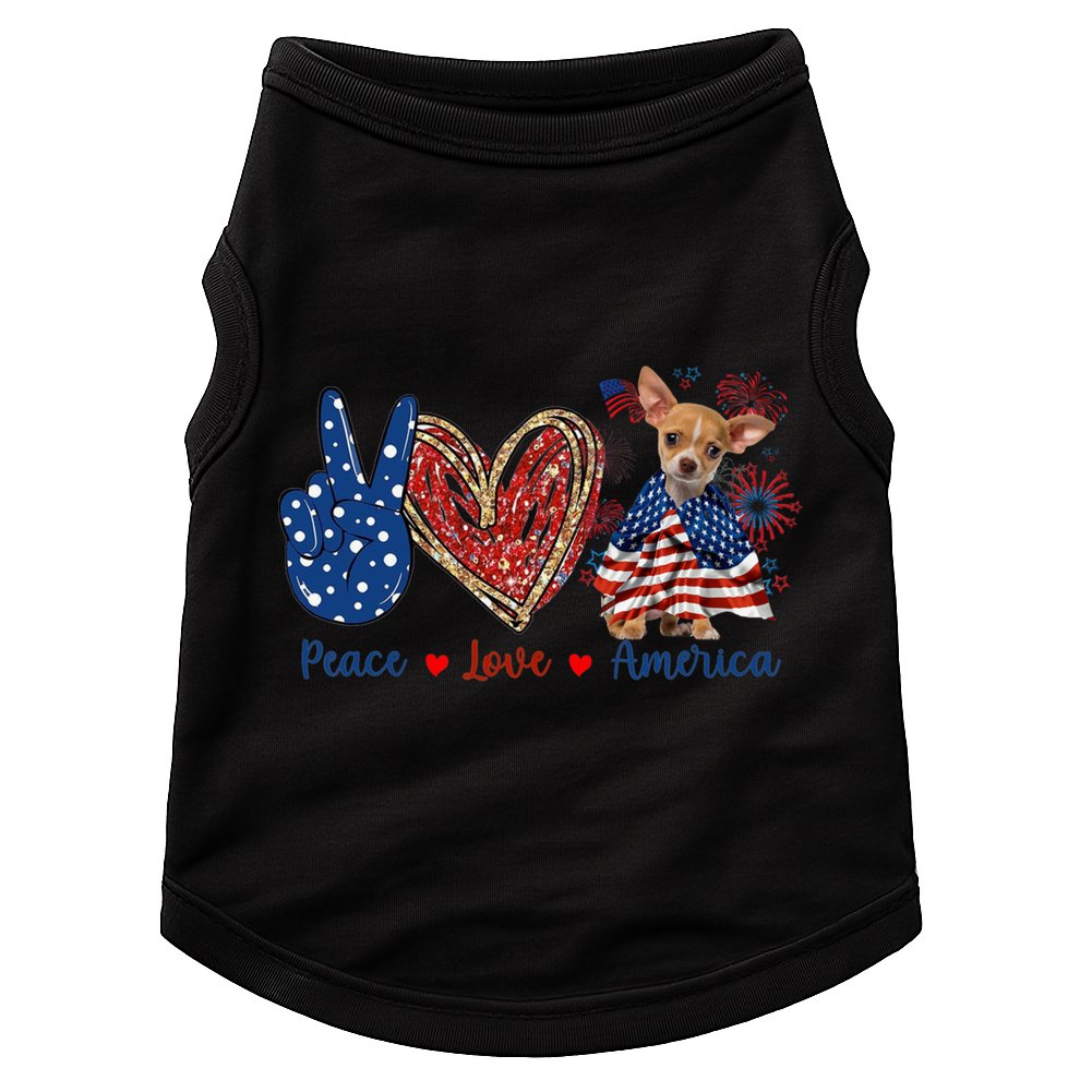 Peace Love Chihuahua Dog Patriotic America Flag 4th July Cute Gift Doggie Tank