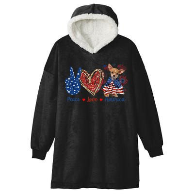 Peace Love Chihuahua Dog Patriotic America Flag 4th July Cute Gift Hooded Wearable Blanket