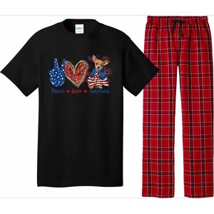 Peace Love Chihuahua Dog Patriotic America Flag 4th July Cute Gift Pajama Set