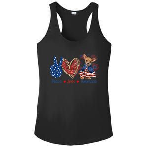 Peace Love Chihuahua Dog Patriotic America Flag 4th July Cute Gift Ladies PosiCharge Competitor Racerback Tank