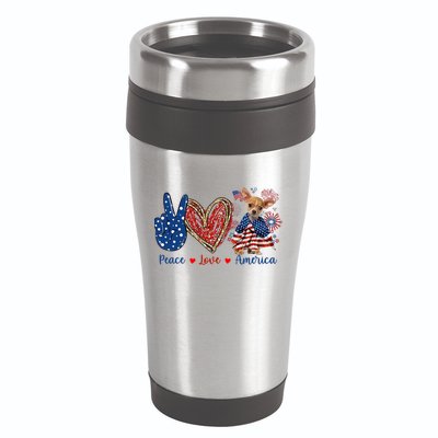Peace Love Chihuahua Dog Patriotic America Flag 4th July Cute Gift 16oz Travel Tumbler