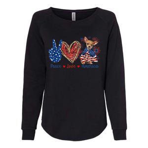 Peace Love Chihuahua Dog Patriotic America Flag 4th July Cute Gift Womens California Wash Sweatshirt