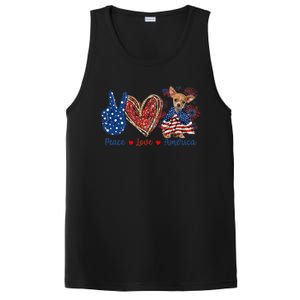 Peace Love Chihuahua Dog Patriotic America Flag 4th July Cute Gift PosiCharge Competitor Tank