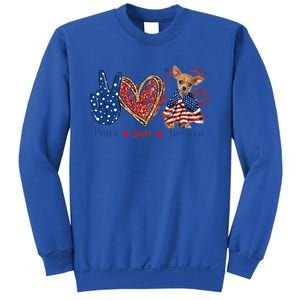 Peace Love Chihuahua Dog Patriotic America Flag 4th July Cute Gift Sweatshirt