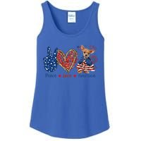 Peace Love Chihuahua Dog Patriotic America Flag 4th July Cute Gift Ladies Essential Tank