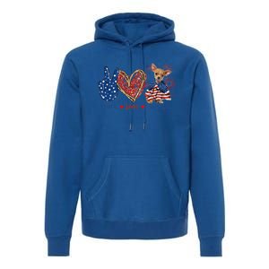 Peace Love Chihuahua Dog Patriotic America Flag 4th July Cute Gift Premium Hoodie