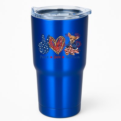 Peace Love Chihuahua Dog Patriotic America Flag 4th July Cute Gift Tumbler