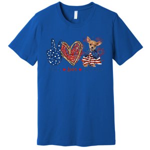 Peace Love Chihuahua Dog Patriotic America Flag 4th July Cute Gift Premium T-Shirt