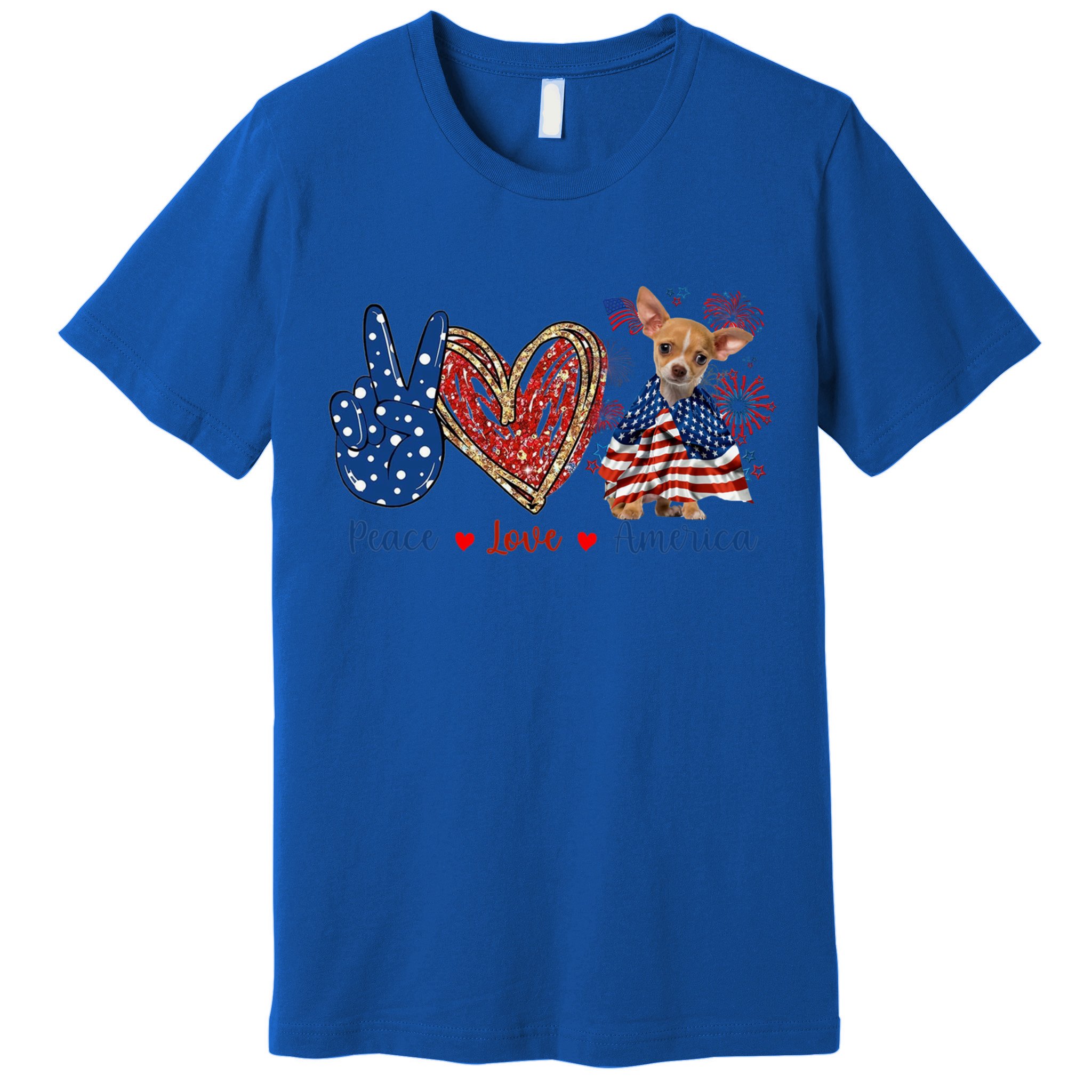 Peace Love Chihuahua Dog Patriotic America Flag 4th July Cute Gift Premium T-Shirt