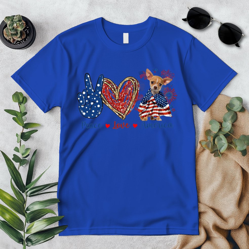 Peace Love Chihuahua Dog Patriotic America Flag 4th July Cute Gift Premium T-Shirt