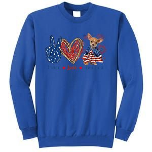 Peace Love Chihuahua Dog Patriotic America Flag 4th July Cute Gift Tall Sweatshirt