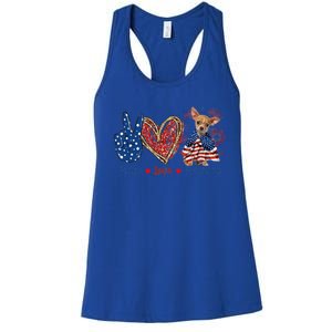 Peace Love Chihuahua Dog Patriotic America Flag 4th July Cute Gift Women's Racerback Tank