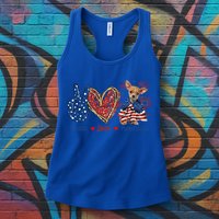 Peace Love Chihuahua Dog Patriotic America Flag 4th July Cute Gift Womens Tank Top