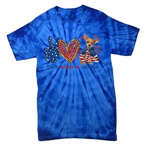 Peace Love Chihuahua Dog Patriotic America Flag 4th July Cute Gift Tie-Dye T-Shirt