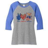 Peace Love Chihuahua Dog Patriotic America Flag 4th July Cute Gift Women's Tri-Blend 3/4-Sleeve Raglan Shirt