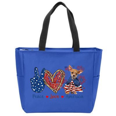Peace Love Chihuahua Dog Patriotic America Flag 4th July Cute Gift Zip Tote Bag
