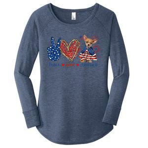 Peace Love Chihuahua Dog Patriotic America Flag 4th July Cute Gift Women's Perfect Tri Tunic Long Sleeve Shirt