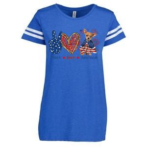 Peace Love Chihuahua Dog Patriotic America Flag 4th July Cute Gift Enza Ladies Jersey Football T-Shirt