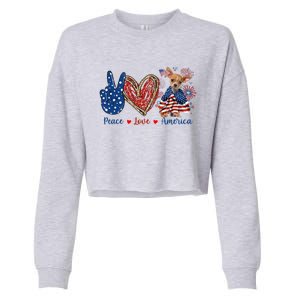 Peace Love Chihuahua Dog Patriotic America Flag 4th July Cute Gift Cropped Pullover Crew