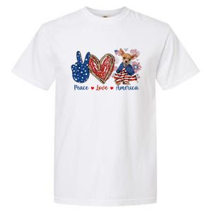 Peace Love Chihuahua Dog Patriotic America Flag 4th July Cute Gift Garment-Dyed Heavyweight T-Shirt