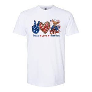 Peace Love Chihuahua Dog Patriotic America Flag 4th July Cute Gift Softstyle CVC T-Shirt