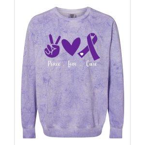 Peace Love Cure Pancreatic Cancer Awareness Purple Ribbon  Colorblast Crewneck Sweatshirt