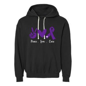 Peace Love Cure Pancreatic Cancer Awareness Purple Ribbon  Garment-Dyed Fleece Hoodie