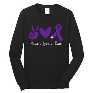 Peace Love Cure Pancreatic Cancer Awareness Purple Ribbon  Long Sleeve Shirt