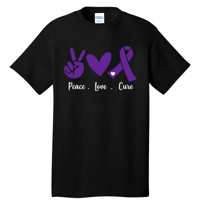 Peace Love Cure Pancreatic Cancer Awareness Purple Ribbon  Tall T-Shirt