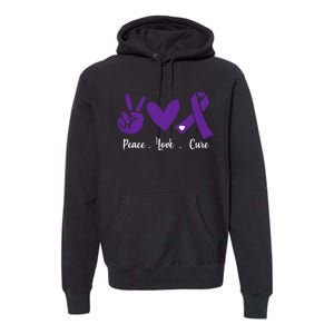 Peace Love Cure Pancreatic Cancer Awareness Purple Ribbon  Premium Hoodie