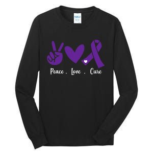 Peace Love Cure Pancreatic Cancer Awareness Purple Ribbon  Tall Long Sleeve T-Shirt