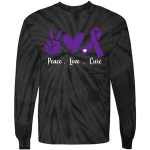 Peace Love Cure Pancreatic Cancer Awareness Purple Ribbon  Tie-Dye Long Sleeve Shirt