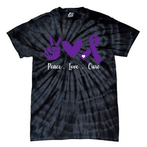 Peace Love Cure Pancreatic Cancer Awareness Purple Ribbon  Tie-Dye T-Shirt