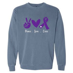 Peace Love Cure Pancreatic Cancer Awareness Purple Ribbon  Garment-Dyed Sweatshirt