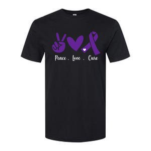 Peace Love Cure Pancreatic Cancer Awareness Purple Ribbon  Softstyle CVC T-Shirt