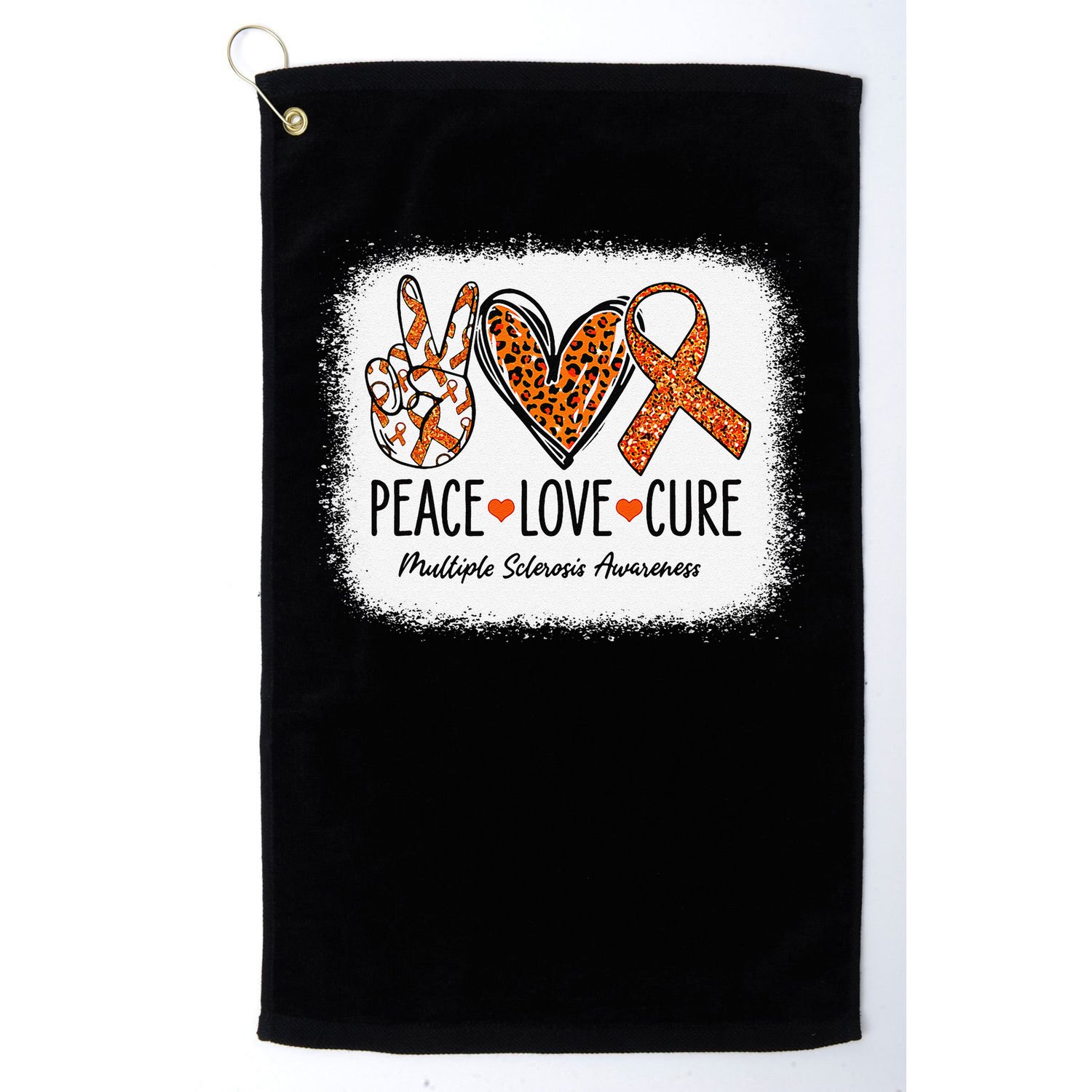 Peace Love Cure Multiple Sclerosis Awareness MS Warrior Gift Golf Towel