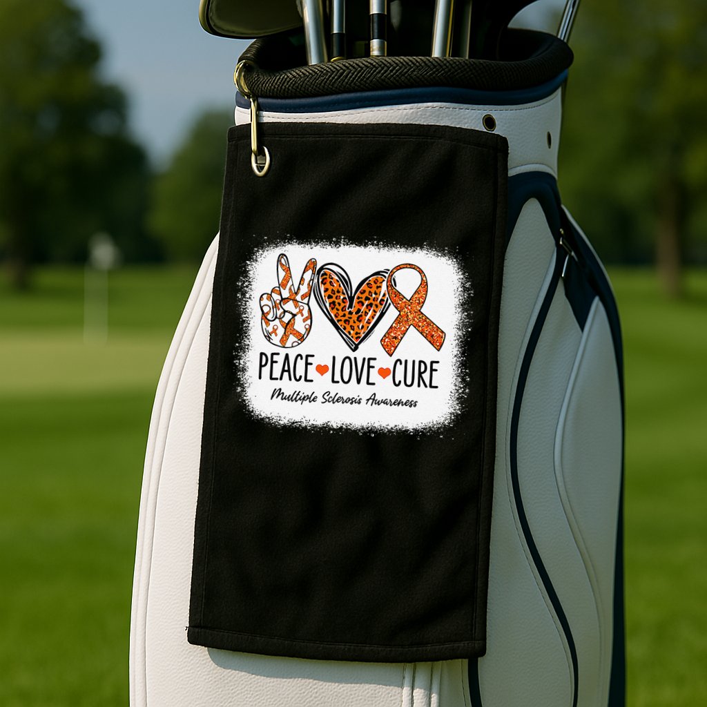 Peace Love Cure Multiple Sclerosis Awareness MS Warrior Gift Golf Towel
