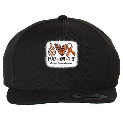 Peace Love Cure Multiple Sclerosis Awareness MS Warrior Gift Wool Snapback Cap